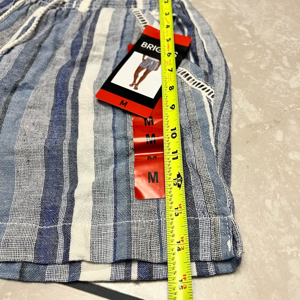 Briggs Women's Linen Blend Pull-On Shorts Medium Blue Stripe Wide Waist Band NWT - Picture 9 of 12
